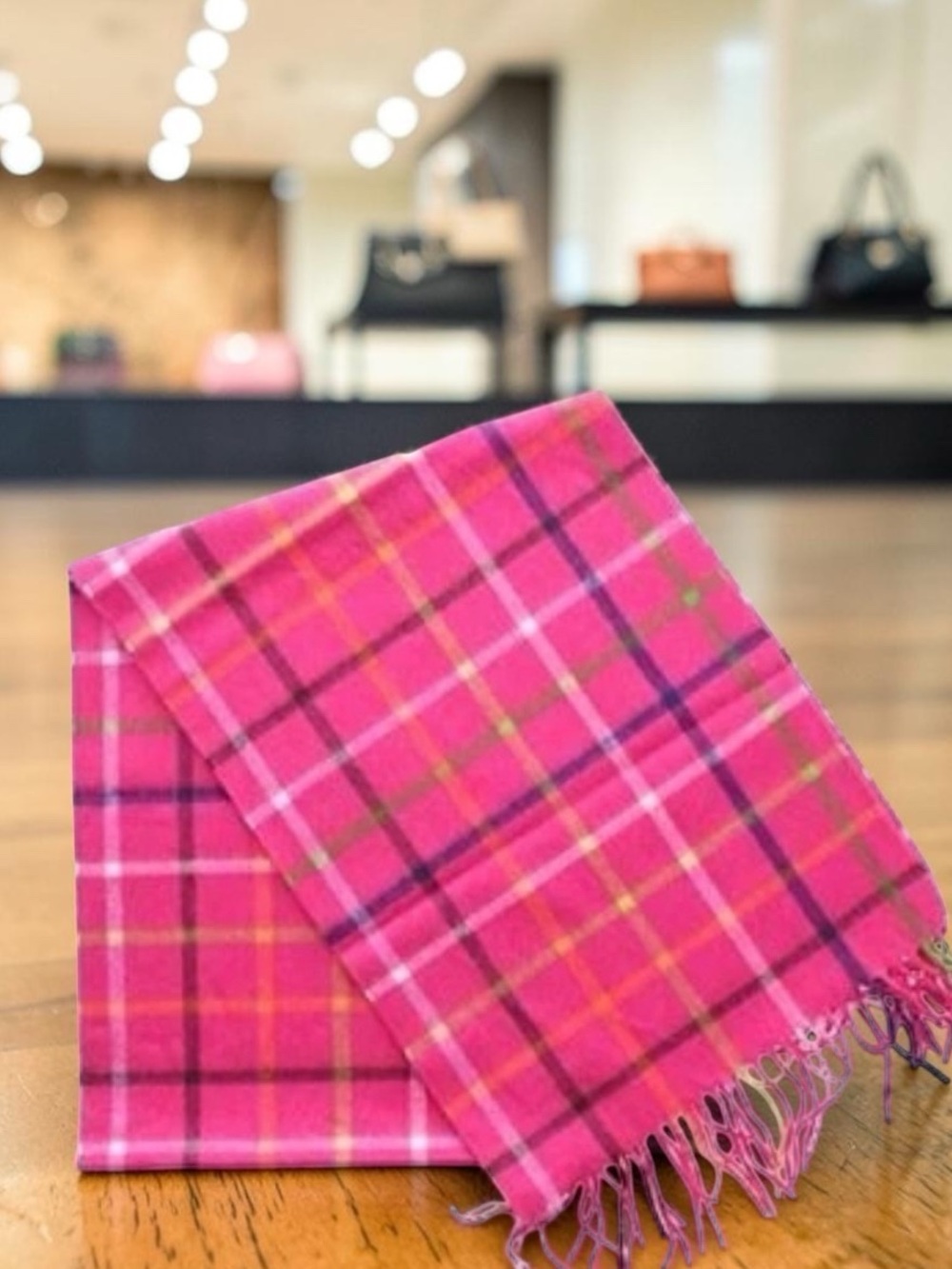 Coach legacy cashmere fringe plaid scarf PINK neck wrap - Picture 8 of 11